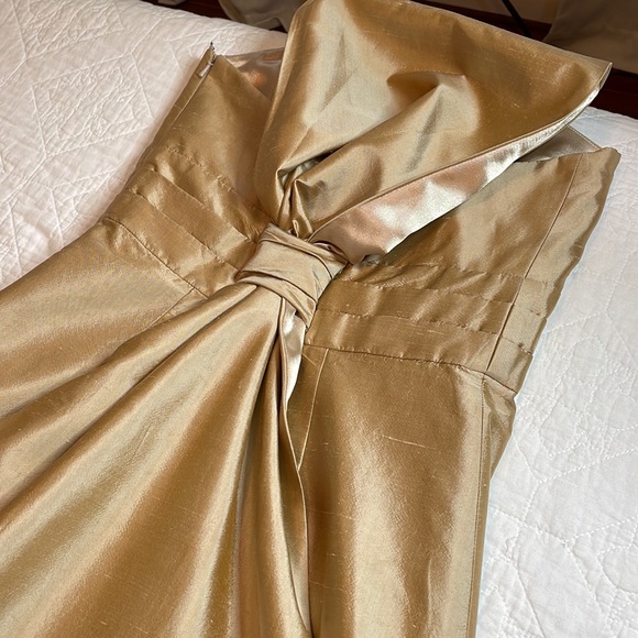 Jenny Yoo Silk Strapless Gold Gown with Back Bustle - Picture 10 of 11